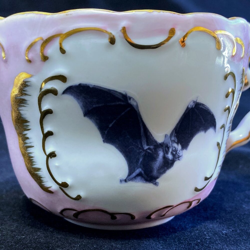 Goth Princess Teacup & Saucer with Hand painted Gold Details & Bat Decoration 🦇 - Picture 6 of 7